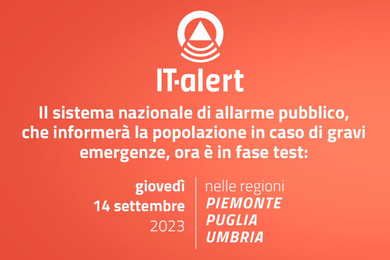 Test IT-alert del 14 settembre in Piemonte, Puglia e Umbria